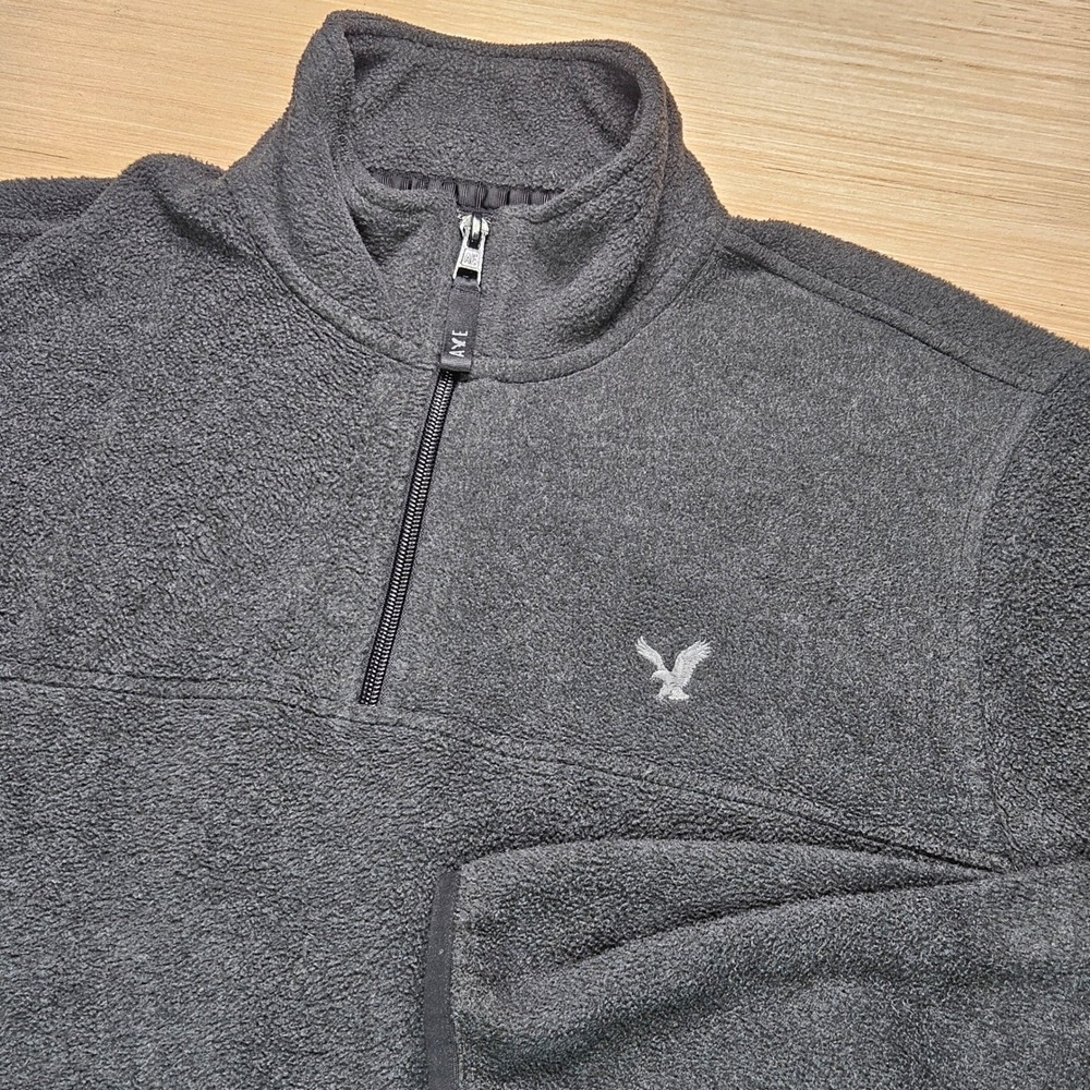 American Eagle Outfitters Men Gray Fleece 1/4 Zip Pullover Sweatshirt L 2010 Y2K
